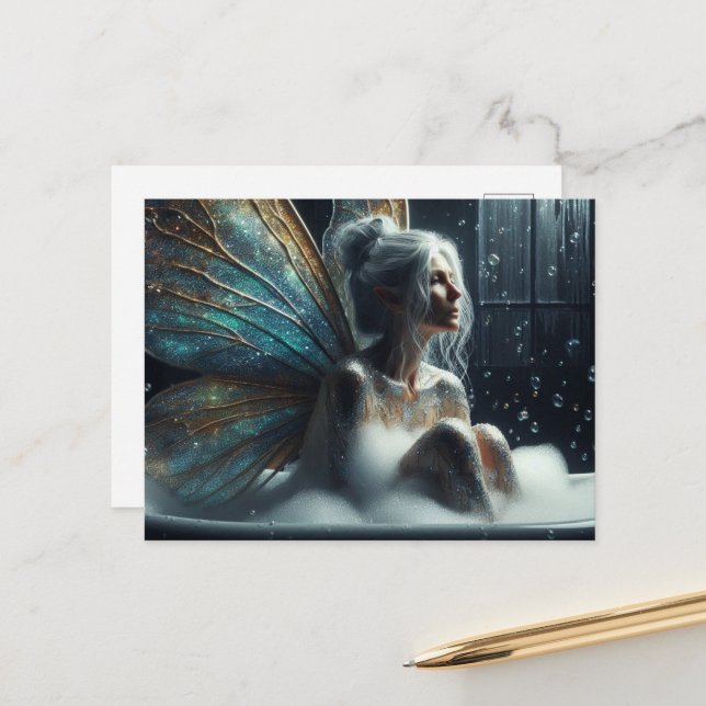 Fairy Woman With Grey Hair Takes a Bath Postcard (Front/Back In Situ)