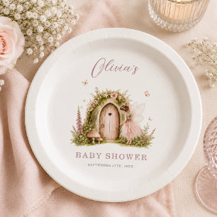 Fairy Woodland Girl Pink Baby Shower Party Paper Plate