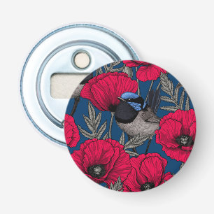 Fairy wren and poppies bottle opener