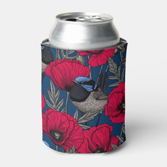 Fairy wren and poppies can cooler (Can Front)