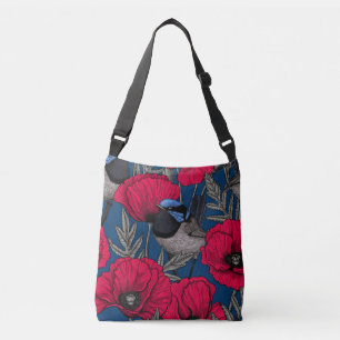 Fairy wren and poppies crossbody bag
