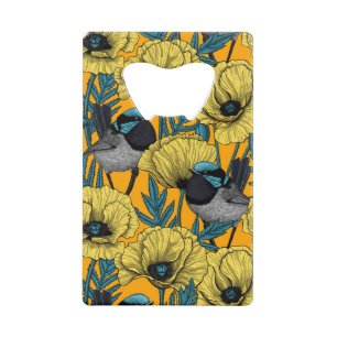 Fairy wren and poppies in yellow