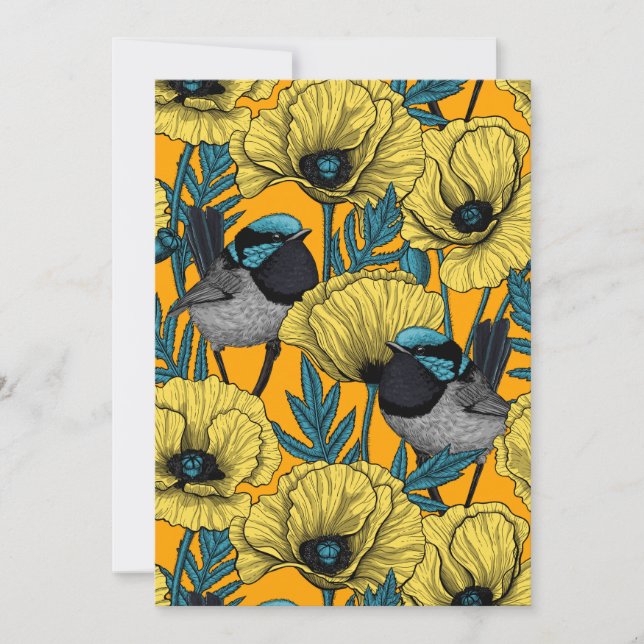 Fairy wren and poppies in yellow (Front)