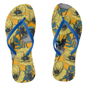 Fairy wren and poppies in yellow flip flops