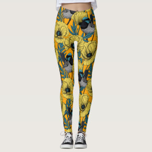 Fairy wren and poppies in yellow leggings