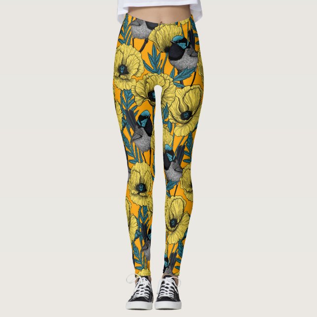 Fairy wren and poppies in yellow leggings (Front)