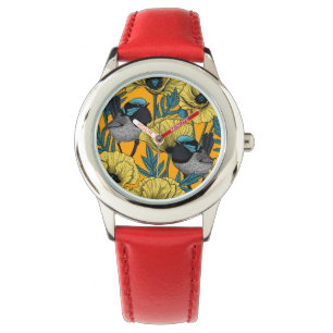 Fairy wren and poppies in yellow watch