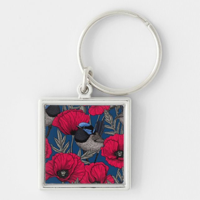 Fairy wren and poppies key ring (Front)