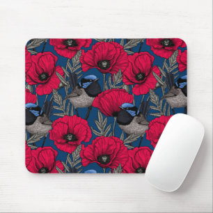 Fairy wren and poppies mouse mat