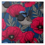 Fairy wren and poppies tile<br><div class="desc">Fairy-wren and poppies, seamless pattern drawn on Illustrator.</div>