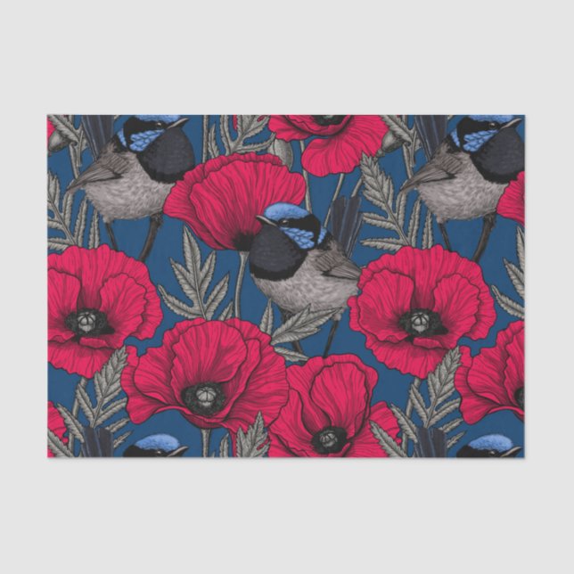 Fairy wren and poppies tissue paper (Front)