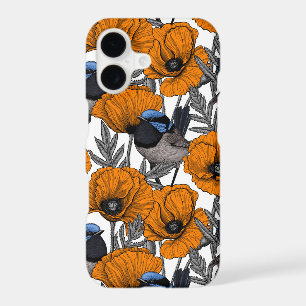Fairy wrens and orange poppy flowers 2