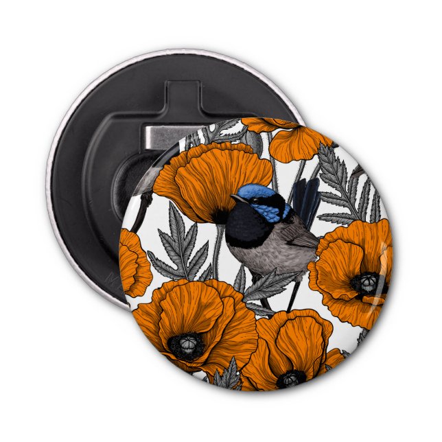 Fairy wrens and orange poppy flowers 2 bottle opener (Front)