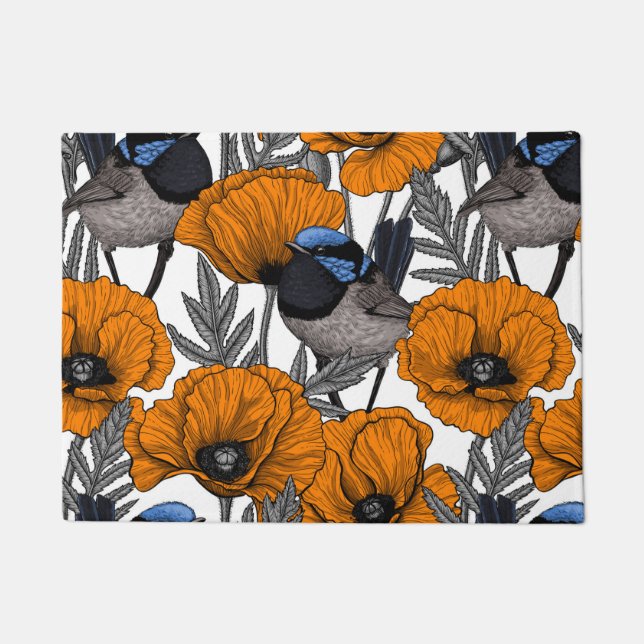 Fairy wrens and orange poppy flowers 2 doormat (Front)