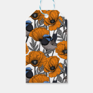 Fairy wrens and orange poppy flowers 2 gift tags
