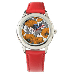 Fairy wrens and orange poppy flowers 2 watch