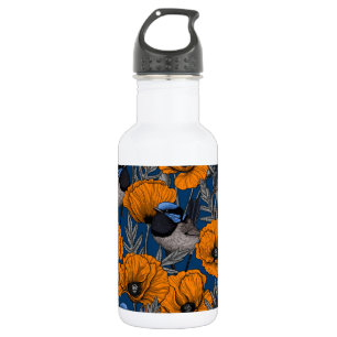 Fairy wrens and orange poppy flowers 532 ml water bottle