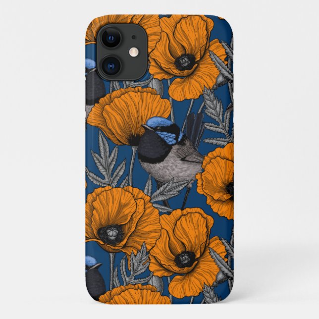 Fairy wrens and orange poppy flowers Case-Mate iPhone case (Back)