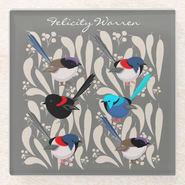 Fairy Wrens Glass Coaster (Front)