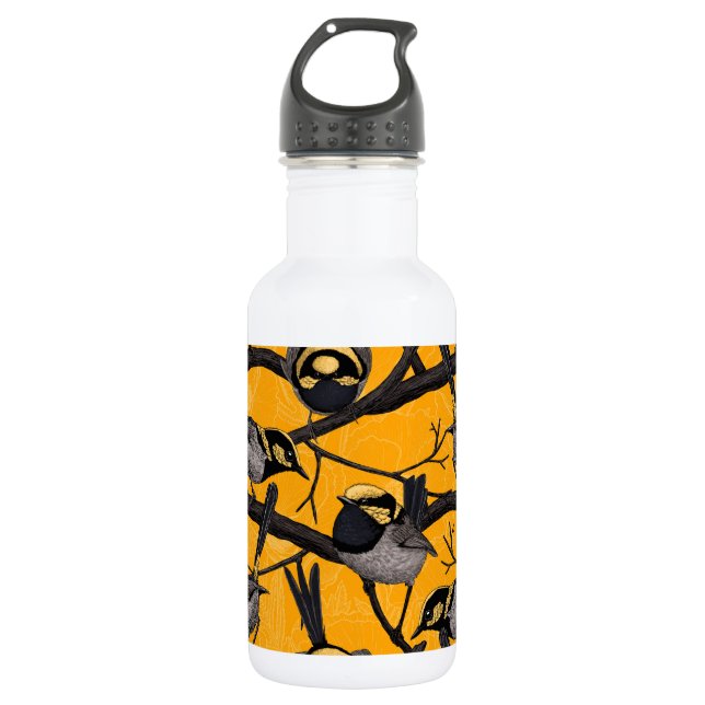 Fairy wrens in yellow 532 ml water bottle (Front)