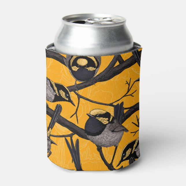 Fairy wrens in yellow can cooler (Can Front)