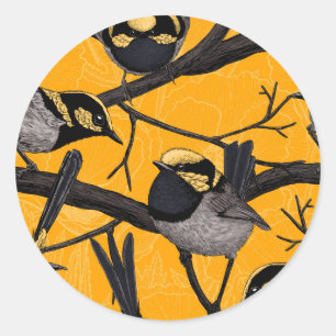 Fairy wrens in yellow classic round sticker