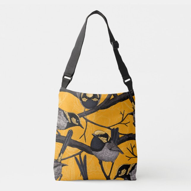 Fairy wrens in yellow crossbody bag (Front)