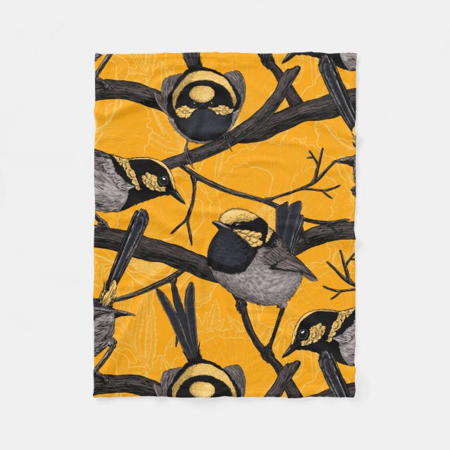 Fairy wrens in yellow fleece blanket (Front)