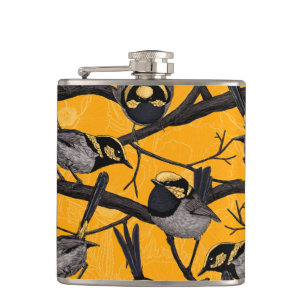 Fairy wrens in yellow hip flask