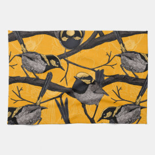 Fairy wrens in yellow tea towel