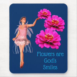 Fairy Zinnia Flowers God's Smiles Inspirational Mouse Mat