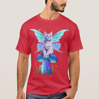 Fairycore Aesthetic Cottagecore Fairy Cat On A Mus T-Shirt