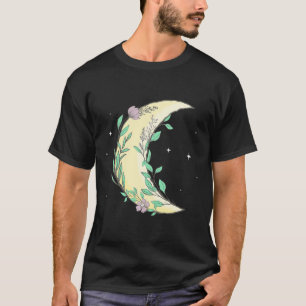 Fairycore Aesthetic Crescent Moon Phase Flowers T-Shirt