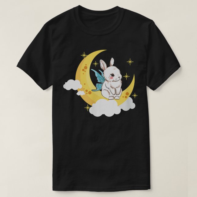 Fairycore Aesthetic Fairy Bunny Rabbit On A Cresce T-Shirt (Design Front)