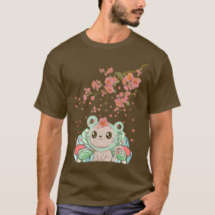 Fairycore Aesthetic Fairy Cat Frog Head Cherry Blo T-Shirt
