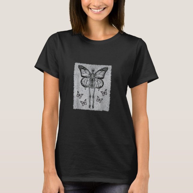Fairycore Aesthetic Gothic Butterfly Skeleton Fair T-Shirt (Front)
