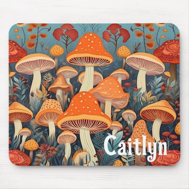 Fairycore Colourful Forest Mushrooms Personalised Mouse Mat (Front)