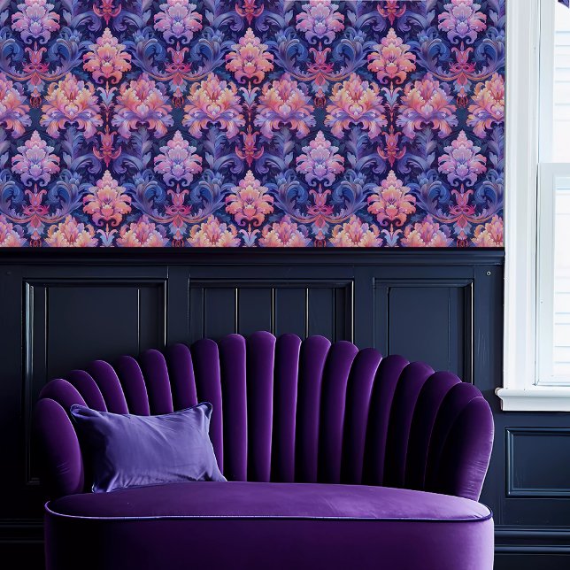 Fairycore Elegant Fleur Wallpaper (Fairycore Elegant Fleur Wallpaper above a purple scalloped sofa.)