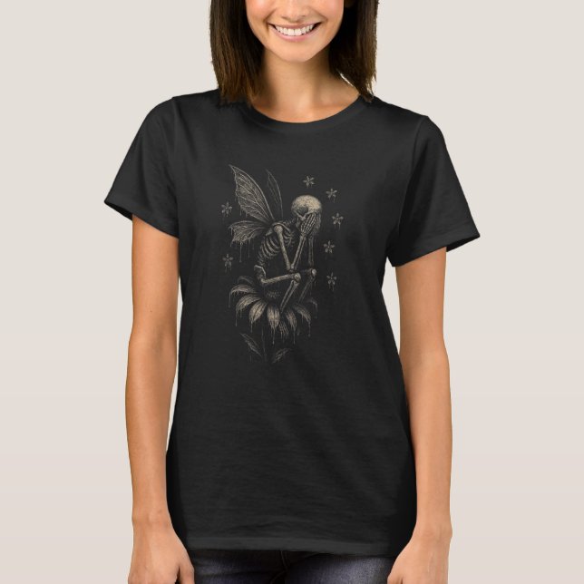 Fairycore Emo Goth Tee Sad Crying Skeleton Fairy G (Front)