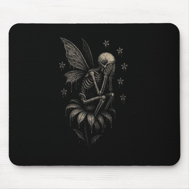 Fairycore Emo Goth Tee Sad Crying Skeleton Fairy G Mouse Mat (Front)