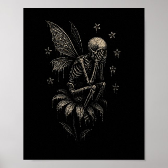 Fairycore Emo Goth Tee Sad Crying Skeleton Fairy G Poster (Front)