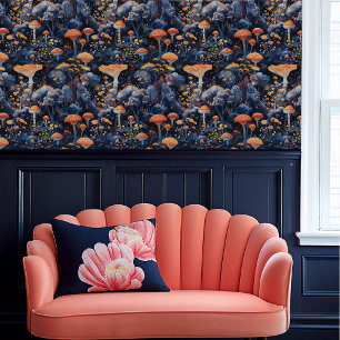 Fairycore Orange Mushrooms in a Blue Forest Wallpaper