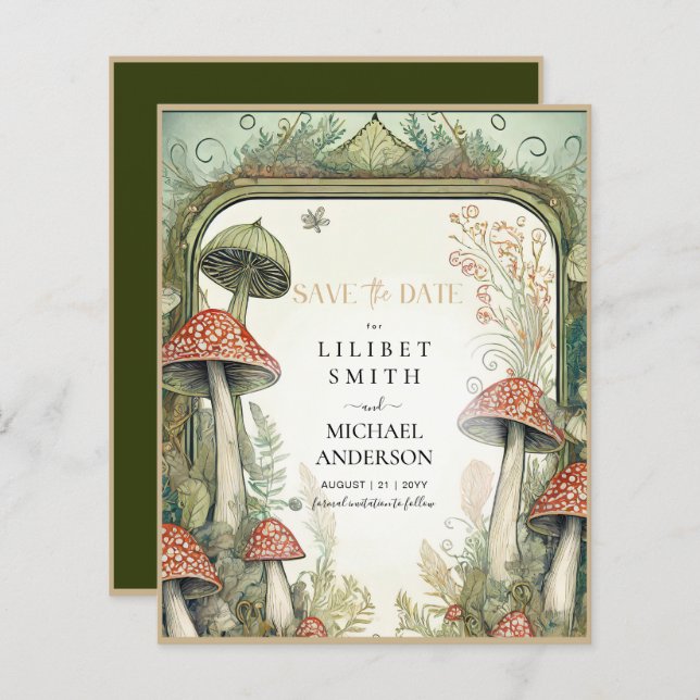 Fairycore Save the Date Green Gold Woodland (Front/Back)