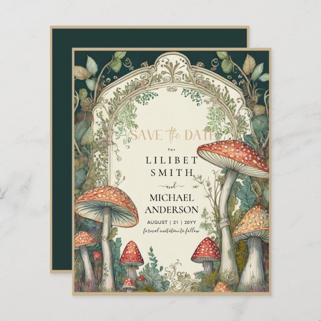 Fairycore Save the Date Green Gold Woodland (Front/Back)