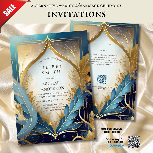 FAIRYCORE WEDDING INVITATION FAIRYTALE TEAL GOLD (Creator Uploaded)