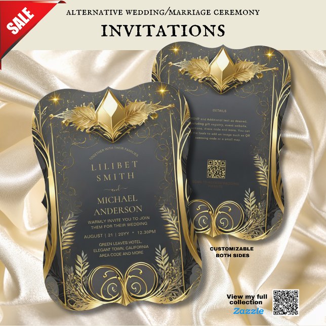 FAIRYCORE WEDDING INVITATIONS FAIRYTALE BLACK GOLD (Creator Uploaded)