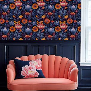 Fairycore Whimsical Orange, Red, and Blue Floral Wallpaper