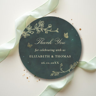 Fairycore Woodland Emerald Green Magic Wedding Classic Round Sticker