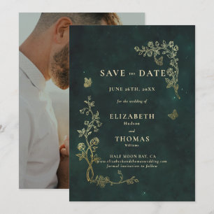 Fairycore Woodland Emerald Green Magical Wedding Save The Date