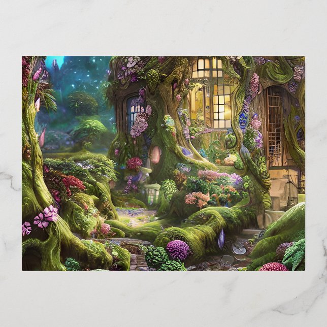 Fairyland Forest Graphic Foil Holiday Postcard (Front)